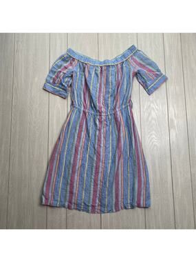 Frame Women's Blue & Purple Multi Linen Striped Mini Dress Size Small